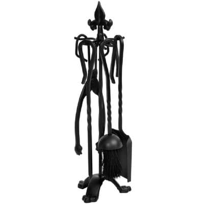 Traditional Black Cast Iron Fleur de Lis 5 Piece Companion Set 45cm