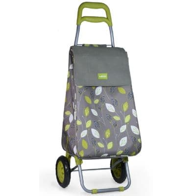 Wheeled Shopping Trolley Grey Leaf Design