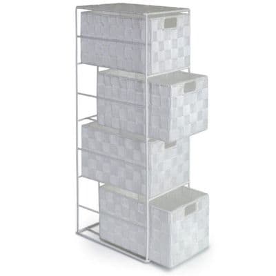 White Fabric Weave Space Saving Storage Drawers Tower