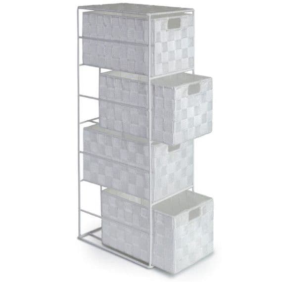White Fabric Weave Space Saving Storage Drawers Tower