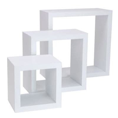 White Floating Wall Mounted Cube Box Shelves