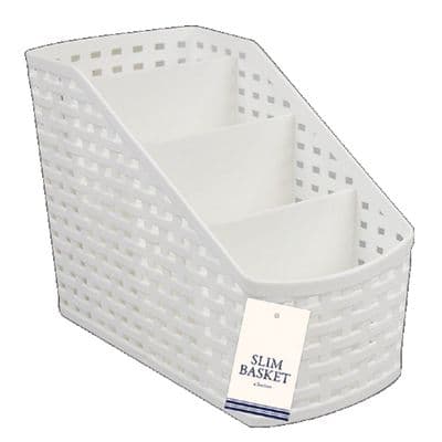 White Plastic Rattan Desk Pen Holder Pot / Desk Tidy