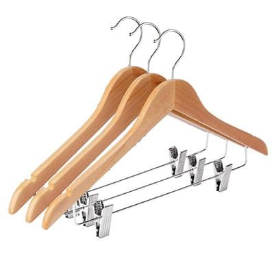 Wooden Coat Hangers with Clips 3 Pack