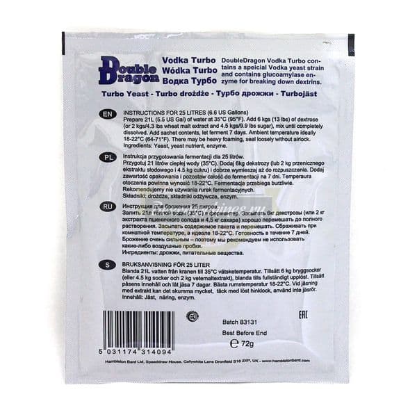 DoubleDragon Vodka Turbo Yeast with Glucoamylase
