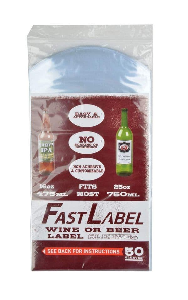 FastLabel Beer And Wine Label Sleeves For 750 ml Bottles (50 pack)