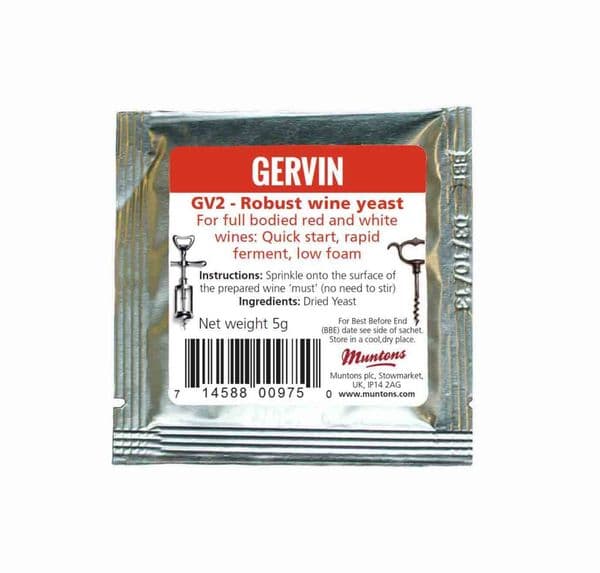 Gervin GV2 Red Label Robust Wine Yeast (5 grams)