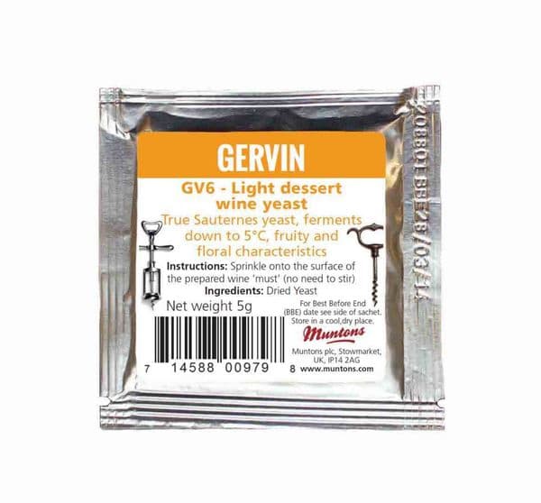 Gervin GV6 Orange Label Light Dessert Wine Yeast 5¡C (5 grams)