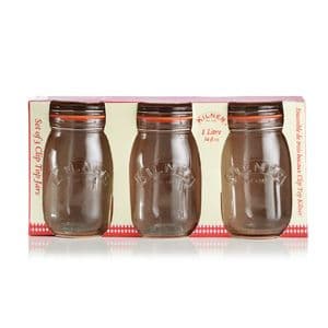 Kilner Set Of 3 Round Clip Top Jars 1 Litre