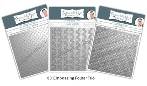 3D 8x8 Embossing Folder Trio - Ornate Circles, Beaded Heart Lattice, Daisy Cascade