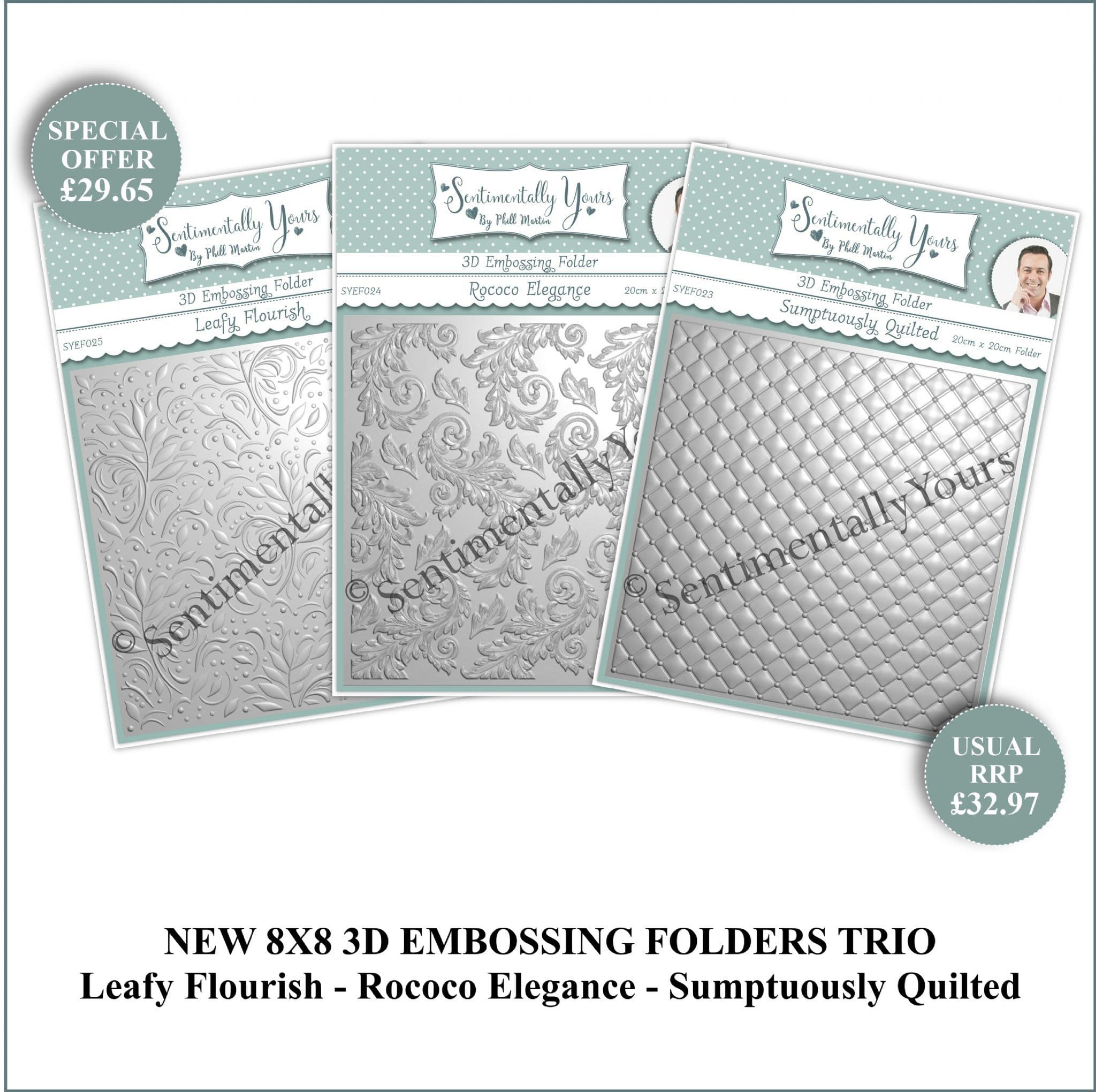 3D 8x8 Embossing Folder Trio - Rococo Elegance Leafy Flourish ...