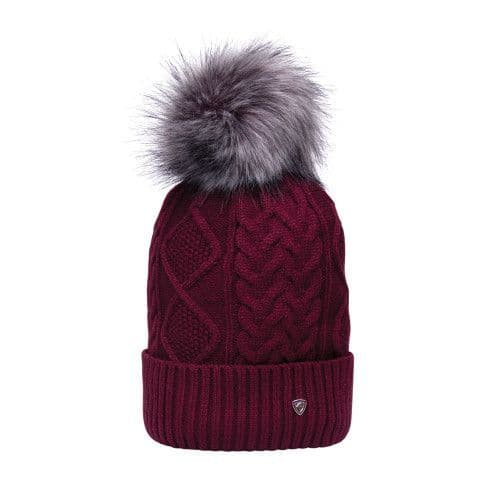 Hy Equestrian Vanoise Knitted Bobble Hat -Maroon Red