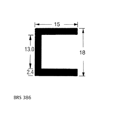 Rubber edge strip square U section 15 mm high suitable for 12-13 mm thick