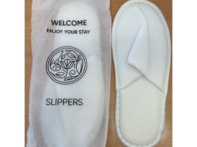 Closed and Open Toe Towelling Slippers with White Piping and Bag