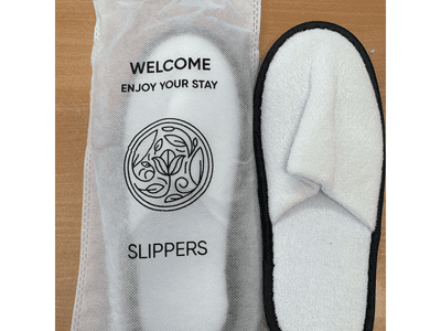 Closed Toe and Open Toe Towelling Slippers with Black Piping and Bag