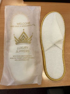 Closed Toe Towelling Slippers with Gold Piping and Bag