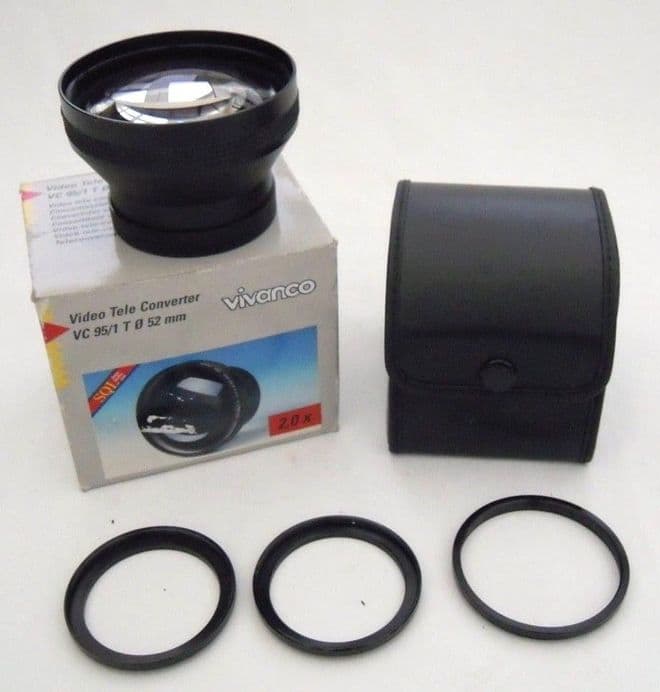 VIVANCO VIDEO TELE CONVERTER 2.0X 52MM INC 3 ADAPTER RINGS