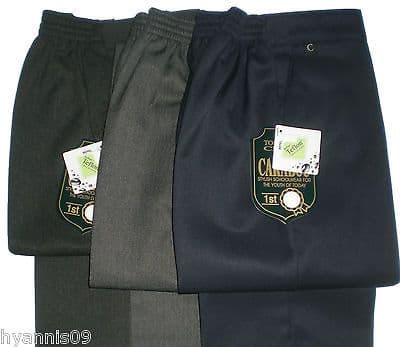Boys Youth School slim fit uniform trousers half elastic waist age 4 -13