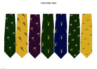 COUNTRY SILKY TIES FORMAL CASUAL WEAR STAG , SPANIEL, PHEASANT