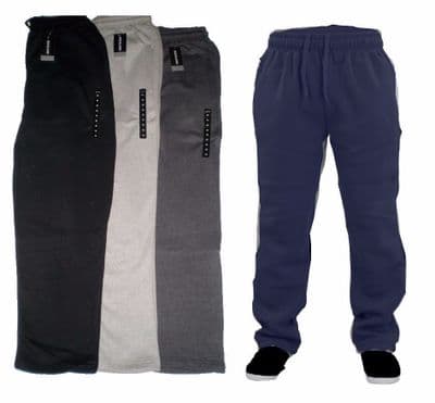 FLEECE JOGGING BOTTOMS  'open hem' RUNNING FOOTBALL JOGGERS SIZES S -2XL