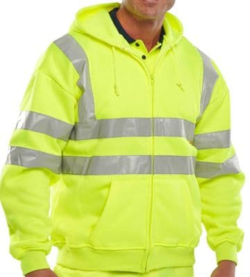 FULL ZIP High Viz Hoodies Fleece Work Wear Yellow/Orange S M L XL 2XL 3XL 4XL 5X