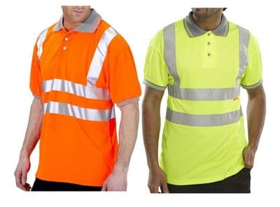 High Viz Shirts Polo Vis Work Wear Yellow & Orange Short Sleeve Safety Security