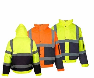High Viz Two Tone Bomber Work Waterproof Padded Jacket Coat yellow orange