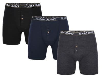 KAM 3 Pack Boxer Shorts for Big Men – Jersey Underpants Black, Navy & Charcoal