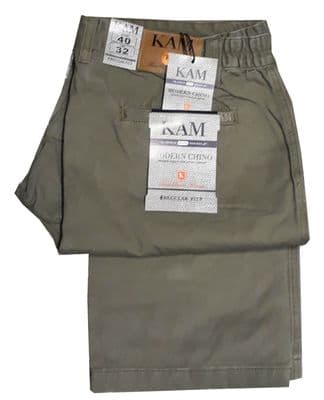 Kam Black Chino Jeans Semi Side Elastic Stretch Waist Regular Fit Sale Was£24.99