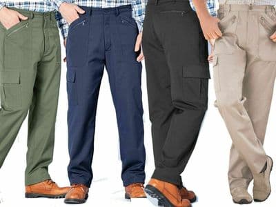 Men’s Action Work Trousers Multi Pocket Side Elastic Waist Hiking Pants 30-60