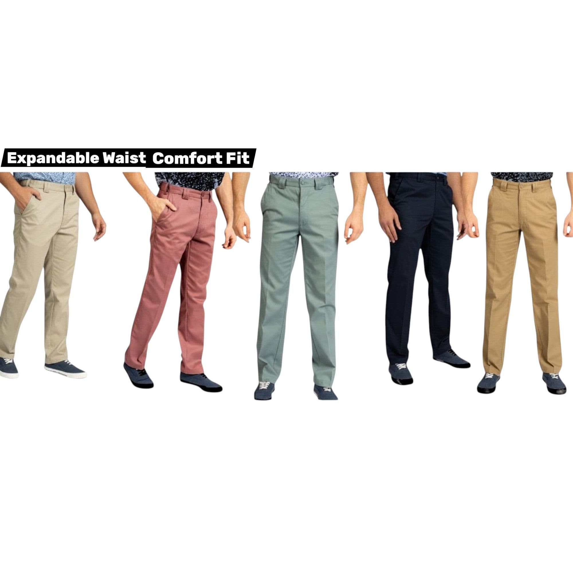 Men's Chino Trousers – 25″ Leg | Cotton, Side‑Adjust Waist