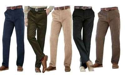 Men’s Expandable Waist Corduroy Trousers Thick Warm Casual Smart Pants