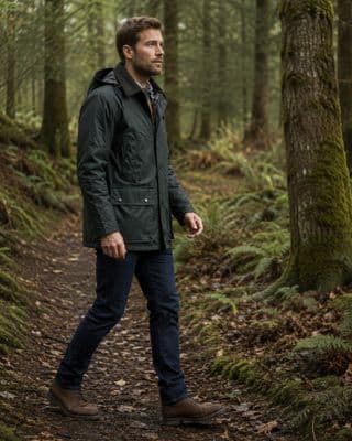 Men's Wax Cotton Padded Jacket – Hooded Waterproof Country Walking Coat S–5XL