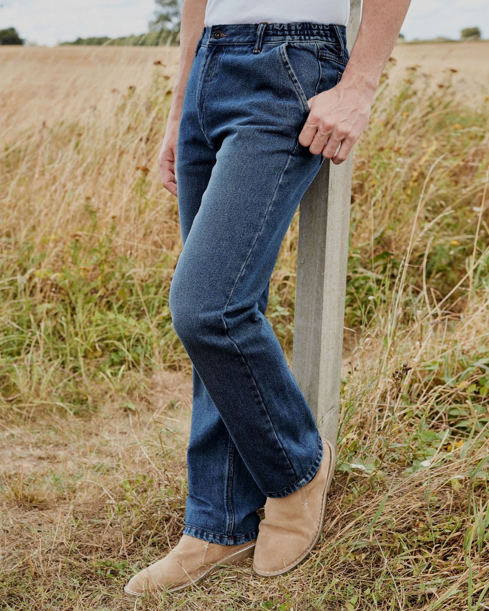 MENS FULL ELASTIC WAIST STRETCH JEANS CASUAL WEAR GENTS ELASTICATED PANTS