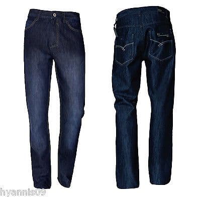 Mens Indigo Dark Wash Designer Regular Fit Jeans W30 / W 54 L 30 32 34