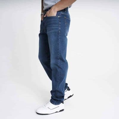 MENS RV Classic Stretch Straight Jeans  Slim Fit Stonewash Denim & Black Rinse
