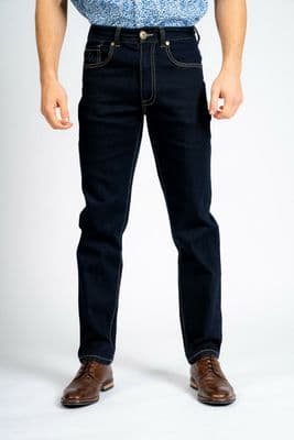 MENS RV Classic Stretch Straight Jeans  Slim Fit Stonewash Denim & Black Rinse