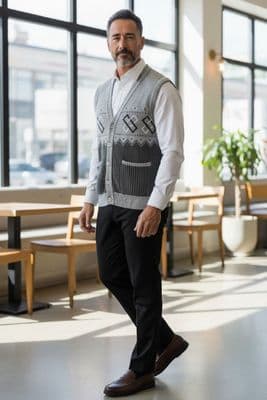 Mens Sleeveless Pattern Button Up Cardigan Tank Jumper Big Sizes Knitwear