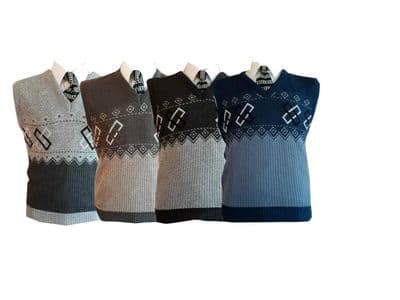 Mens V Neck Pattern Sleeveless knitted Pullover Slip over Sweater Tank Top
