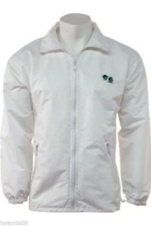MESH LINED WHITE BOWLING JACKET CROWN GREEN BOWLS WATERPROOF S M L XL 2XL