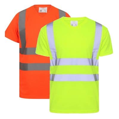 T Shirt V Neck High Viz Vis visibility Shirts Safety Work Wear S to 5XL