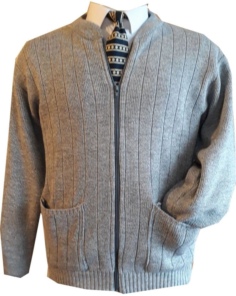 ZIP UP Plain Mens Cardigan sweater Zipper Cardigans Jumper Grandad