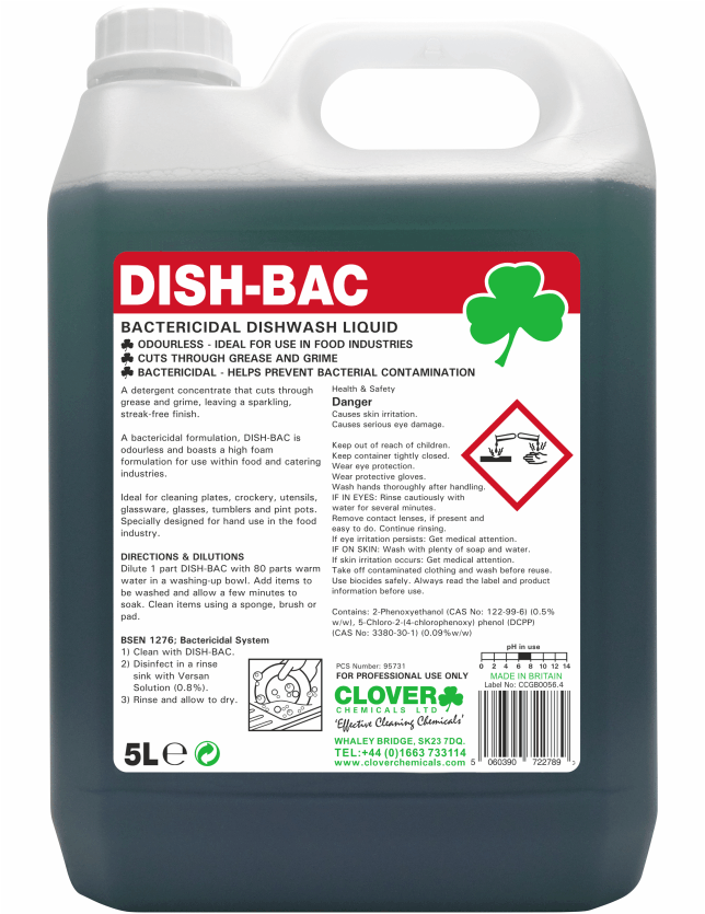 Clover Dish Bac Bactericidal Washing Up Liquid 1 x 5 litre