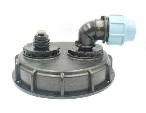 150mm (6") Top Fill Cap with Anti-Vacuum Vent & angled MDPE Compression fitting