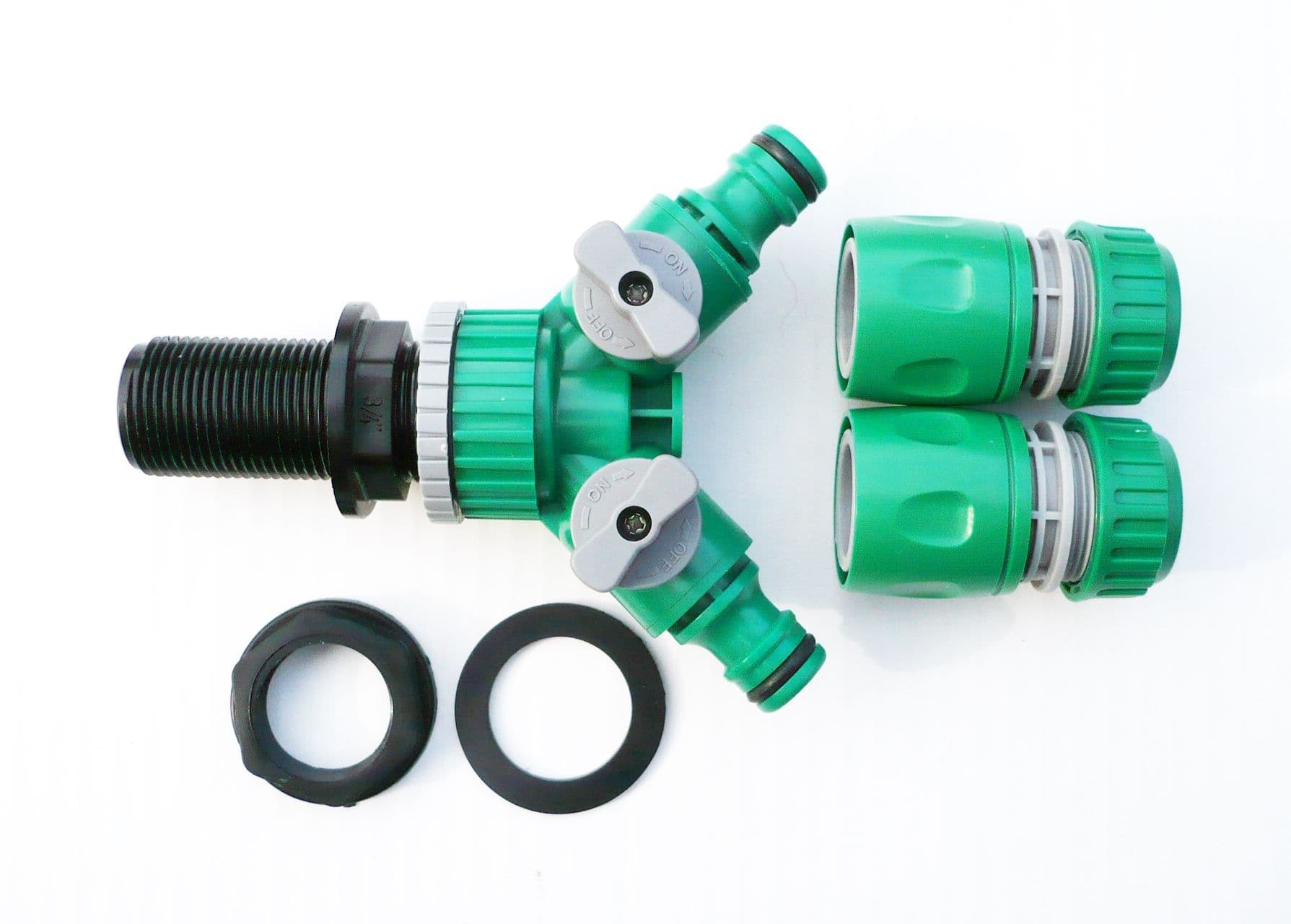 3/4"BSP Tank Adapter &TWIN SnapOn garden hose connectors C/w 2 hose