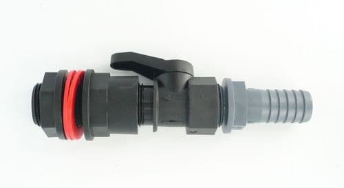 3/4" BSP Tank Adapter with in-line ball valve to Barbed Hose Tail (4 Sizes).