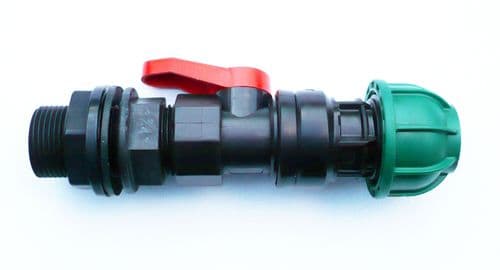 3/4" BSP Tank Adapter with in-line ball valve to MDPE Compression Connector