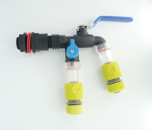 3/4" Tank Adapter to Polypropylene cased brass lever tap with twin outlets