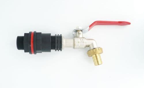 3/4" Tank / Water Butt / IBC Adapter to plated brass lever tap & 1/2" hose tail