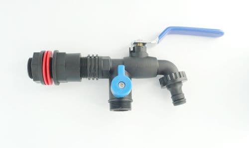 3/4" Tank/Water Butt/IBC Adapter to Polypropylene cased brass lever tap with twin outlets