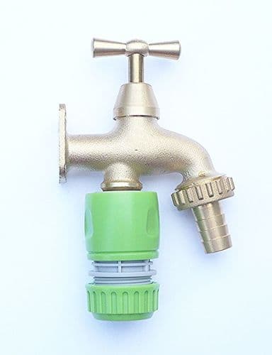 Brass Bib Tap with Snap On hose attachment & wall mounting plate